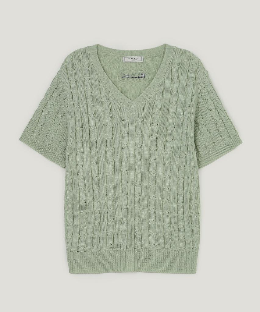Teuwi Terril Cable V-Sleeve Short Sleeve Knit