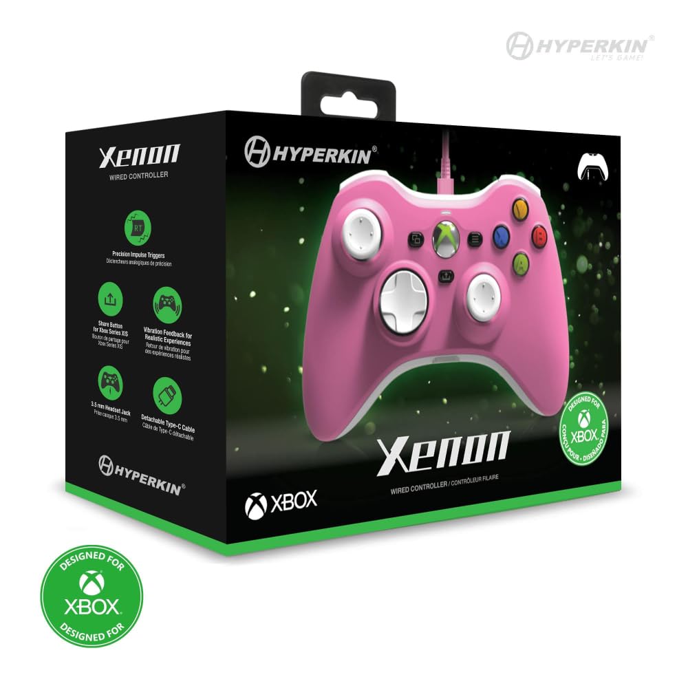 Xenon Wired for Xbox Series Licensed Controller, Pink, XS/Xbox One/PC (Windows 10/11) (Officially Product)