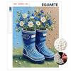 Framed Pearl Art DIY Kit with Blue Rain Boots Flower Pattern 3D Sparkling Bead Canvas Painting Handmade Gift for Wall Home Decoration