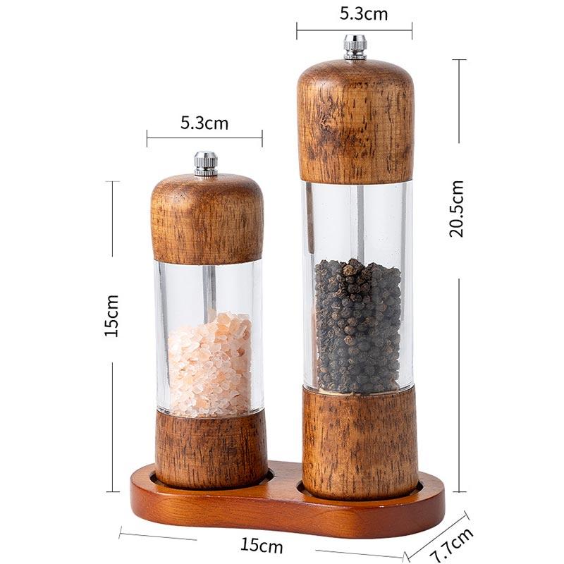 6/8Inch Manual Salt and Pepper Grinder,Solid Wood Spice Shaker Mill Tool With Base,Adjustable Ceramic Core Grinder Kitchen Tools