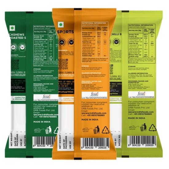 Nötig Grus Grab & Gå Mix Combo | 240g (Varje påse 40 g, Förpackning med 6) Rostade Saltade Cashewnötter, Sportmix