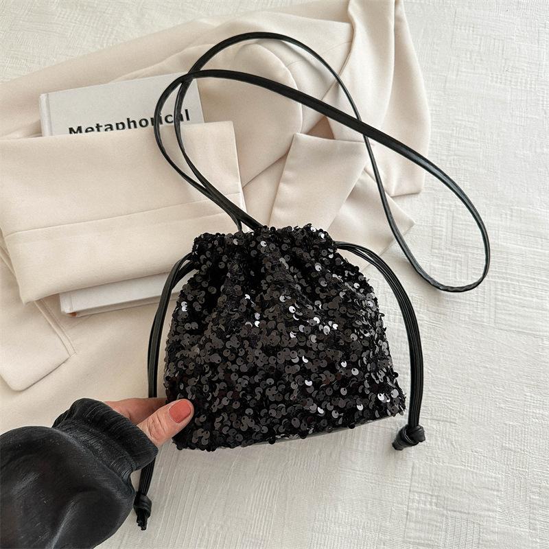 Pailletten Mode Kordelzugbeutel Damen 2025 Frühling neu vielseitig ins Schulter Umhängetasche Bucket Bag Damen