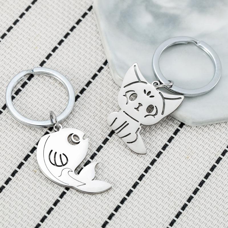Cat Carp Stainless Steel Keychain Lovely Cartoon Design Fashion Bag Pendant Practical Gift for Friends