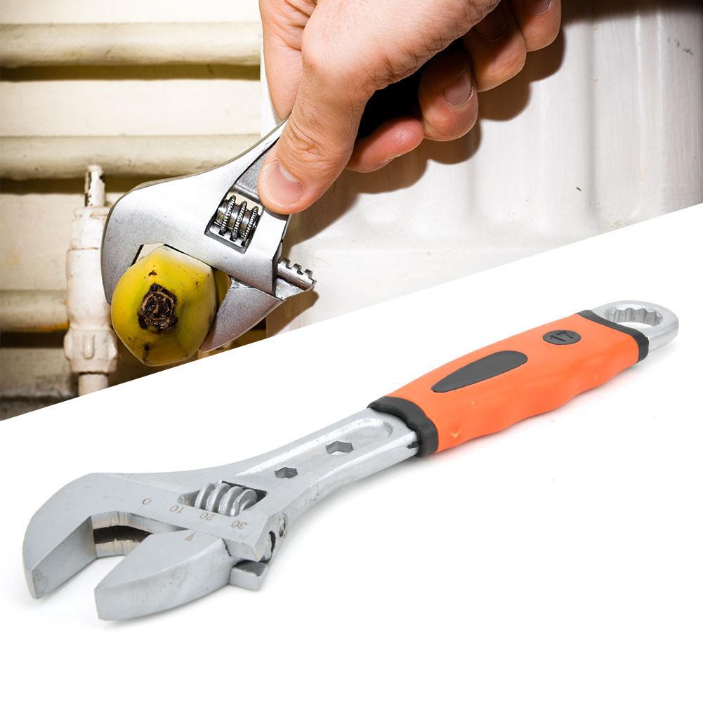 810 Inch Adjustable Wrench Multifunction Nonslip TPR Handle Spanner Auto Repair Tool(10 inch )