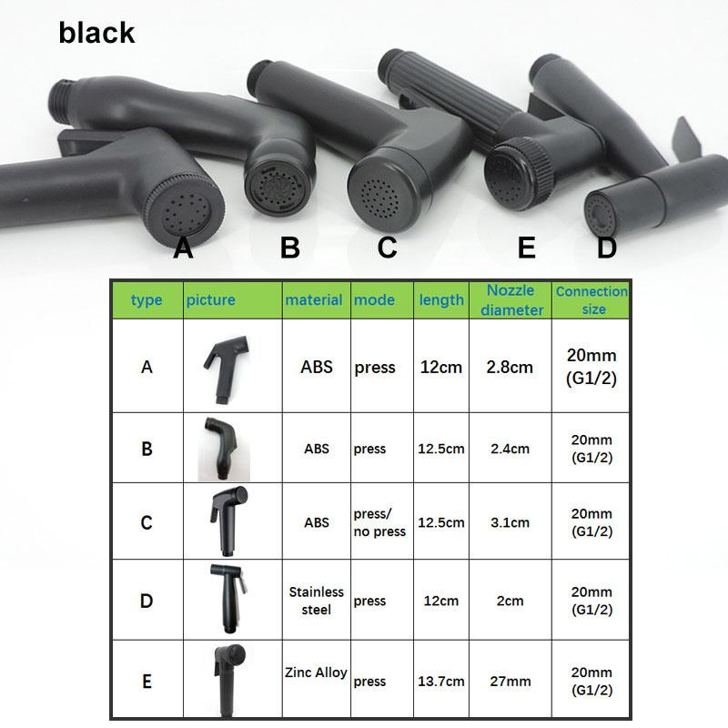 Schwarzer Handheld ABS Edelstahl Toilettenwasserspray Wasserhahn Bidet Sprüher Reiniger Duschkopf WC Dusche Badezimmerzubehör 5 Typen