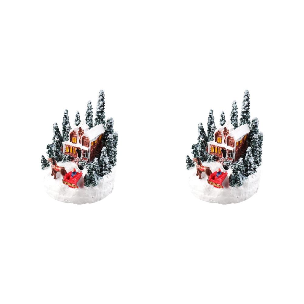 Christmas House Ornament Micro Landscape With LED Light Resin House Resort Decoration Night Light Lamp Sculpture For Xmas Gifts