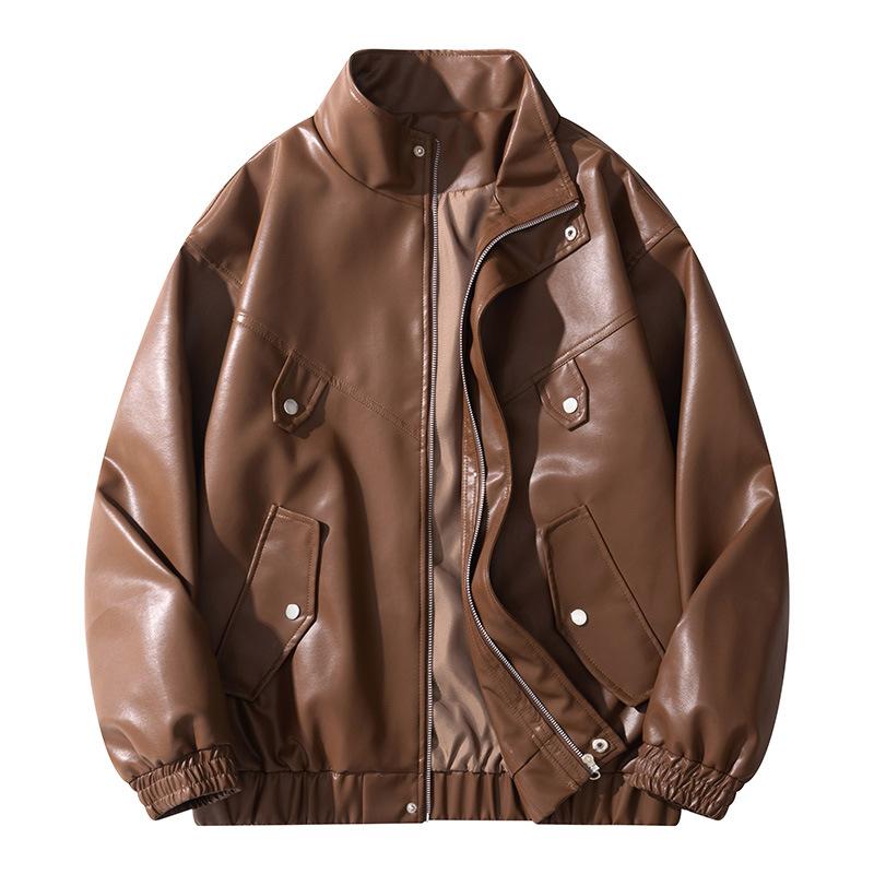 American Retro PU Jacket Men's Autumn and Winter Lapel Motorcycle Leather Coat Casual PU Men's Leather Coat