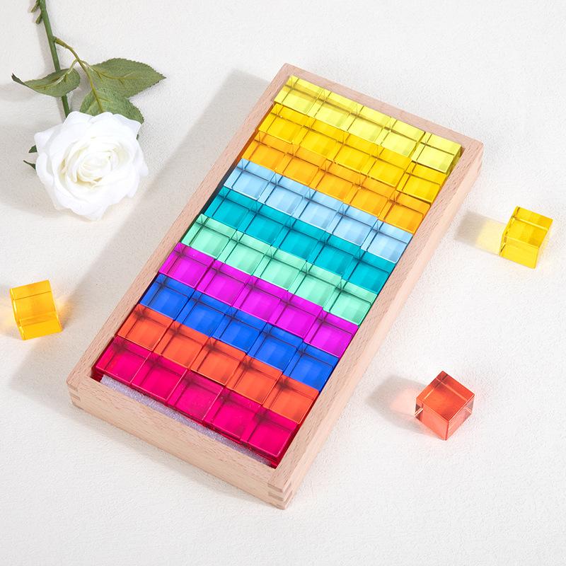 High Transparent Rainbow Crystal Acrylic Cubes Stacking Gem Blocks Sensory Building Blocks for Kids Learning Color Light Shadow