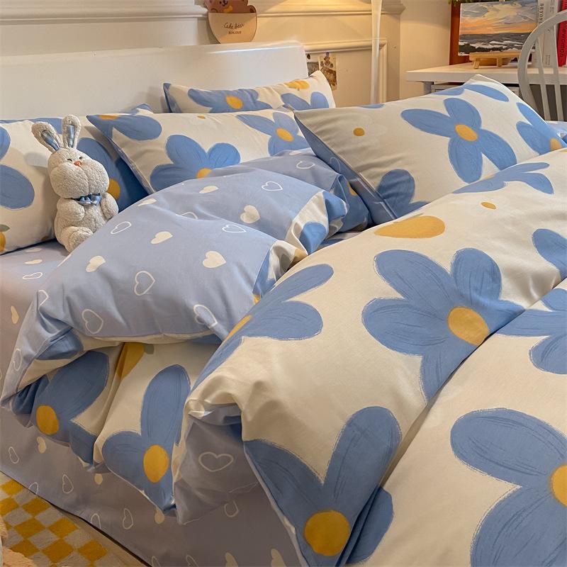 100% Cotton Bedding Four-piece Set, Skin-friendly and Breathable Quilt Cover, Bed Sheet Pillowcase Set