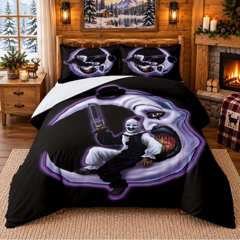 Terrifier Art the Clown Pattern Bedding 3Pcs Set Bed Sheet And Pillowcases For Indoor Bedroom