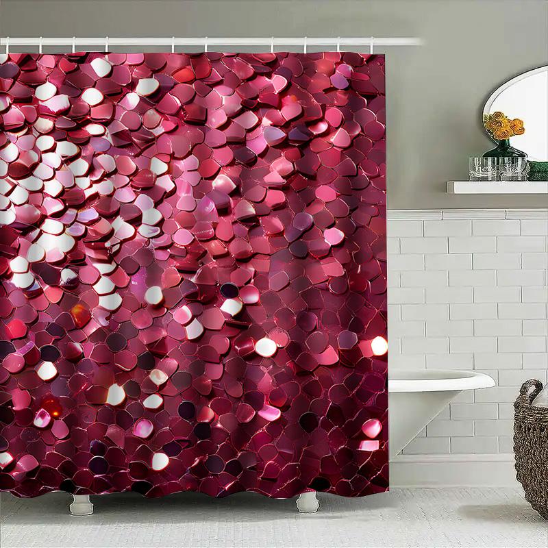 Sequins Shower Curtain Pink Bathroom Decoration Waterproof Decorations for Bathtub, Spa or Pool Area Red White Shimmering Patter