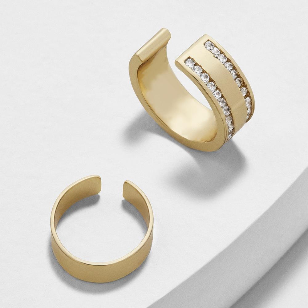 Alloy Rhinestone Chic Clip Earrings Modern Geometric Style Ear Jewelry