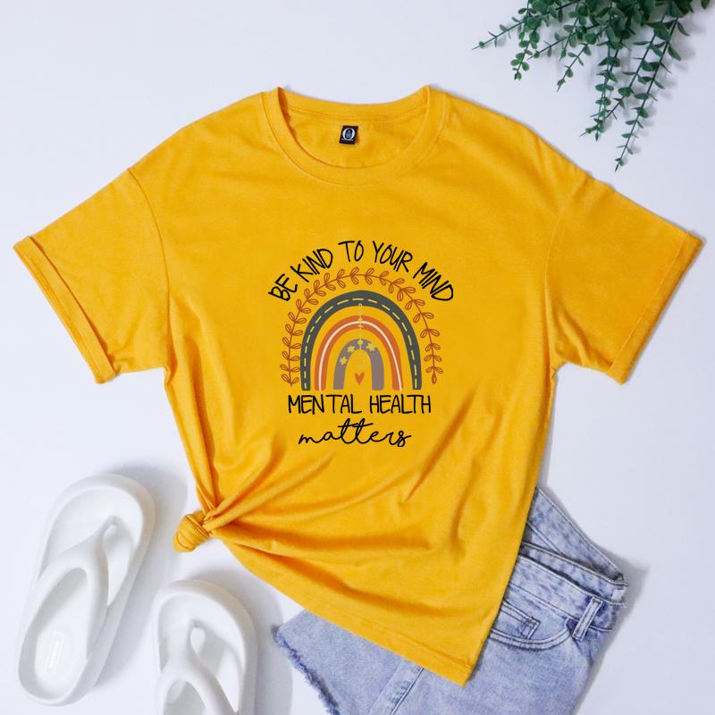 Be Kind To Your Mind Unisextal Health Matters Tshirt Vintage Unisex Boho Rainbow Self Love Tee Shirt Top