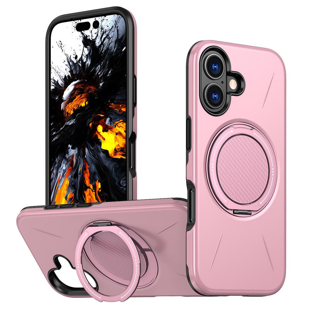 For iPhone 16 Plus Magnetic Case Rotating Kickstand TPU+PC Phone Cover