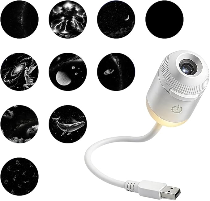 USB Star Projector Night Light with Adjustable Projection Angle and Multiple Galaxy Patterns for Bedroom Decoration and Ambient Lighting