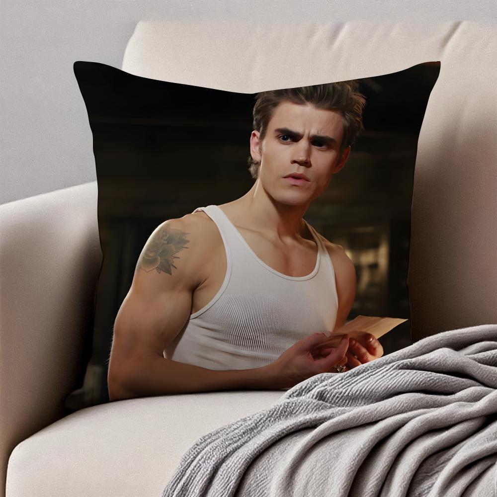 S-Stefan Salvatore Vampire Diaries Lead Cushion Cover Pillowcase Anti-Dustmite Invisible Zipper Short Plush Sofa Cushion