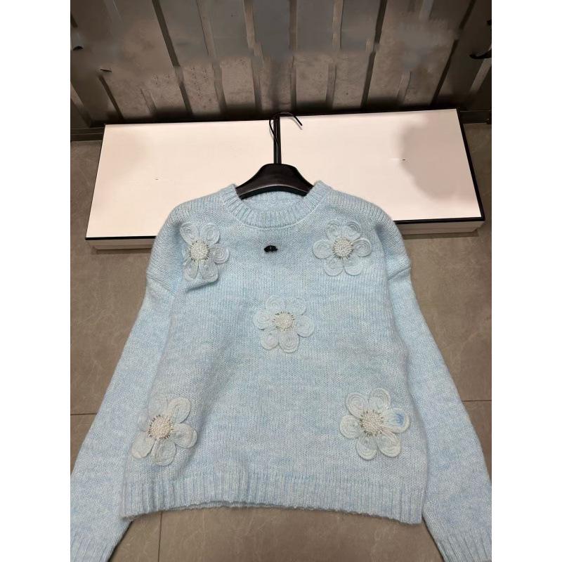 Xiangjia 2025 Floral Knit Round Neck Pullover - Autumn/Winter Loose Long Sleeve Top