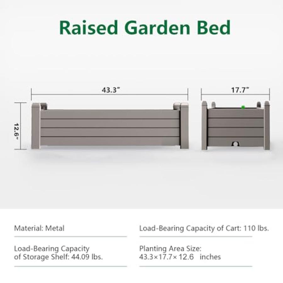 Horticulture Garden Bed Divisible Resin Planter Box for Backyard Patio Balcony with 4 Legs Gray 43.31 X 17.72 X 12.6