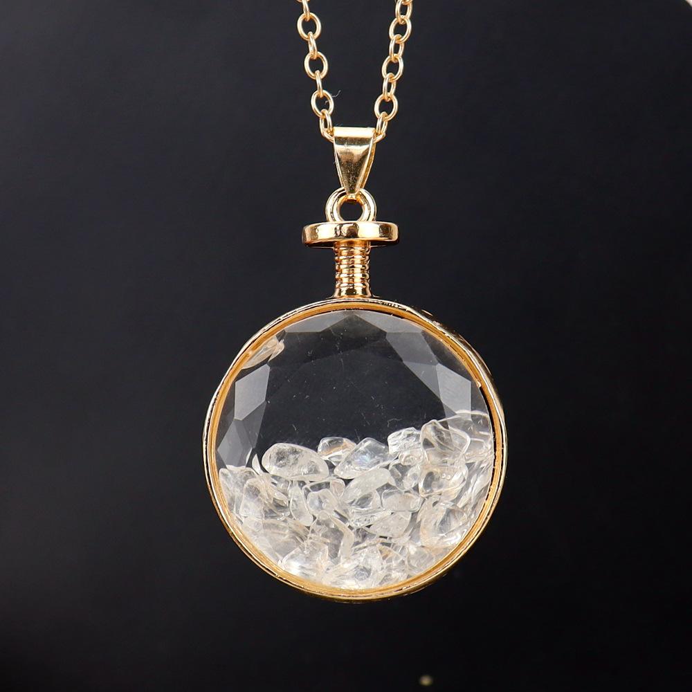 

Colorful Natural Gravel Wishing Bottle Round Glass Phase Box Drift Bottle Pendant Necklace N576
