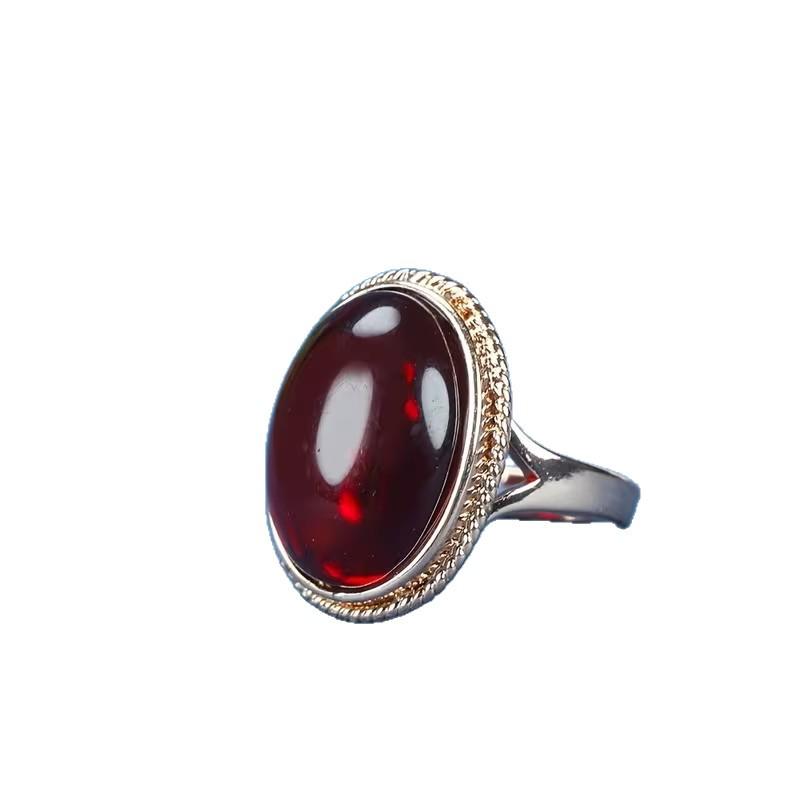Beeswax Blood Amber Oval Ring - Unisex Ethnic Style, Adjustable, New Permanent Design.