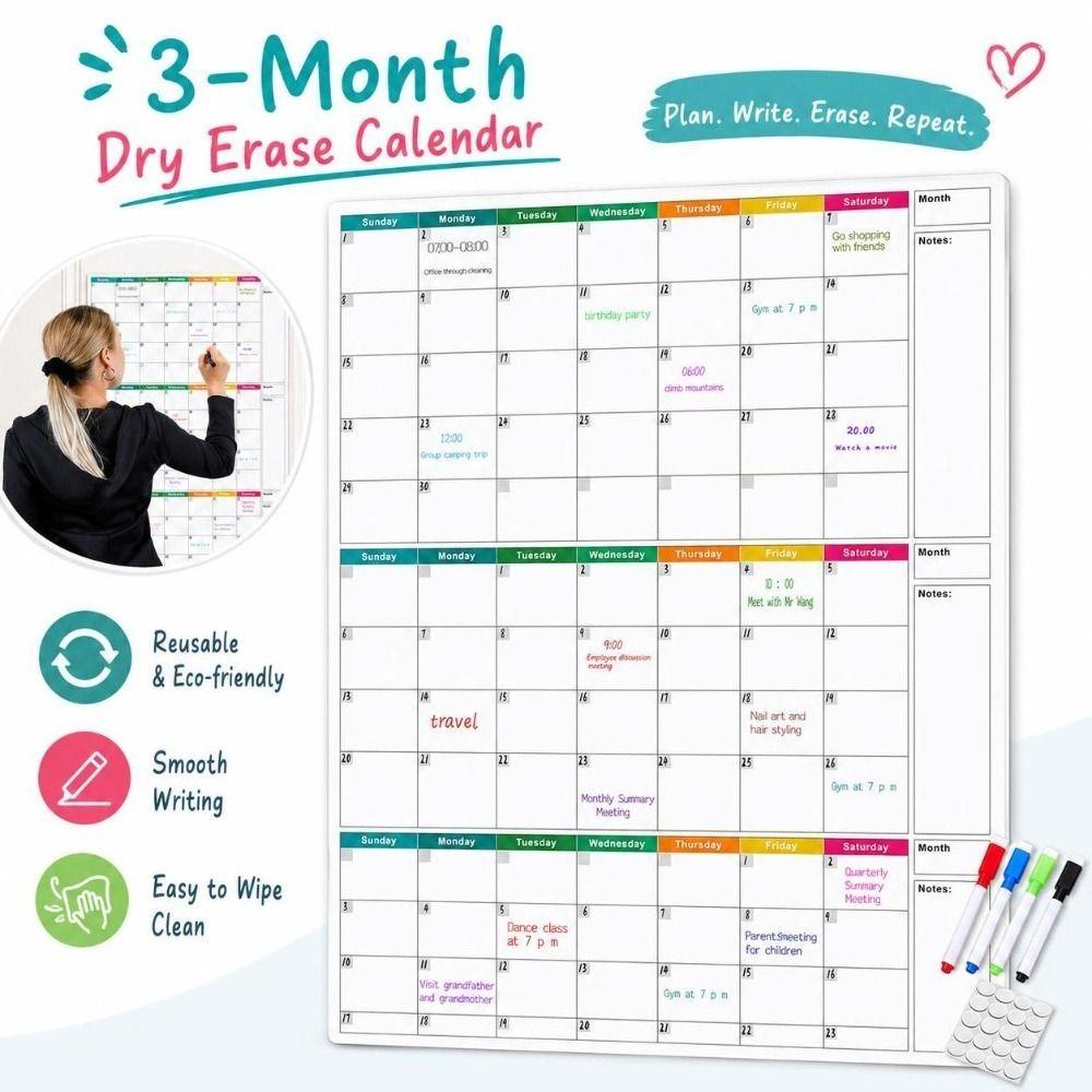 Dry Erase 3 Months Calendar Large Size Schedule Planning Table Hot Wall Calendar  Family Planning