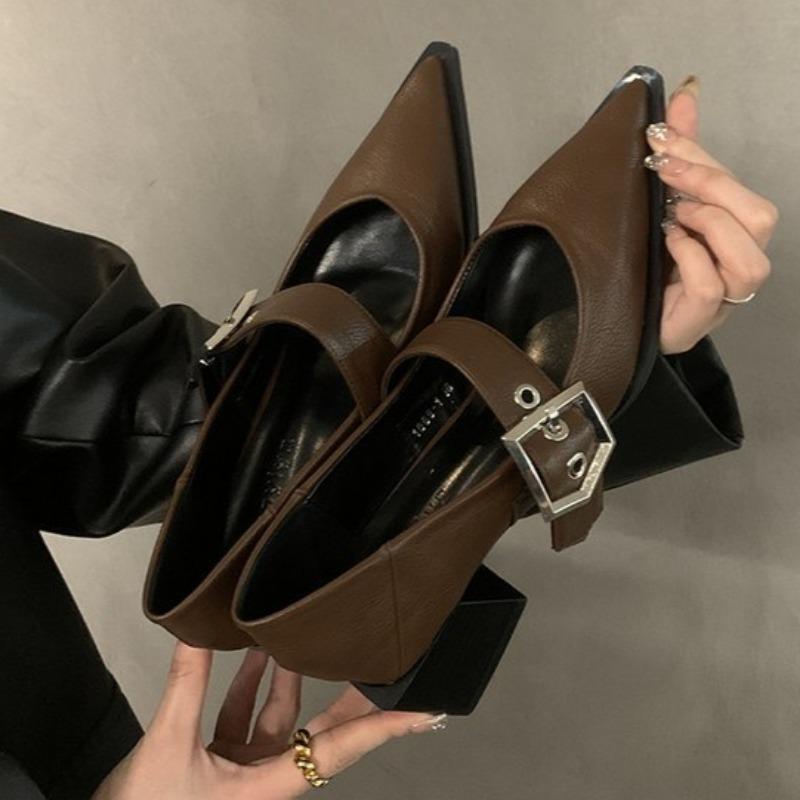 Fashion Women's Fashion Coarse Heel Shoes Autumn New Pointed Head Shallow Mouth Anti-slip Wear-resistant Low-top Shoes