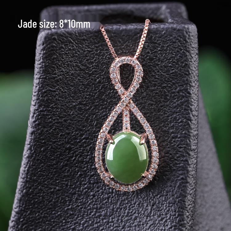 Bridal 4-Piece Set: Rose Gold Plated 925 Silver Earrings, Ring, Necklace with Jasper and Hetian Jade