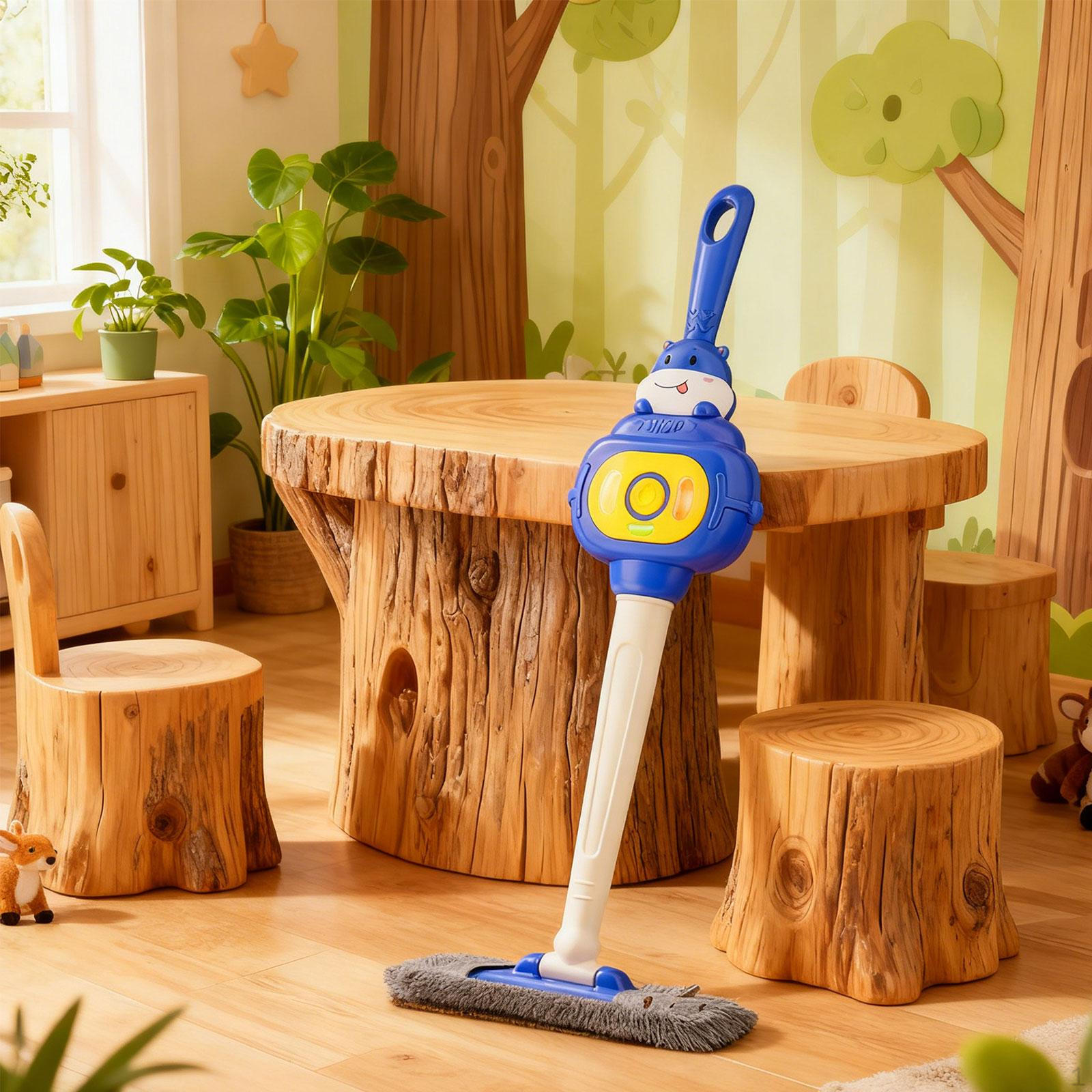 

Children s Broom Pretend Play Toy Cleaning Set with Lights, Sounds, Washable Pad, Interactive синий
