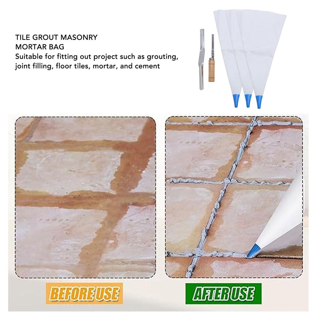 Tile Grout Masonry Mortar Bag with Brick Jointer and Tuck Pointer Reusable Easy To Clean Cement Sealer Bag Piping Bag