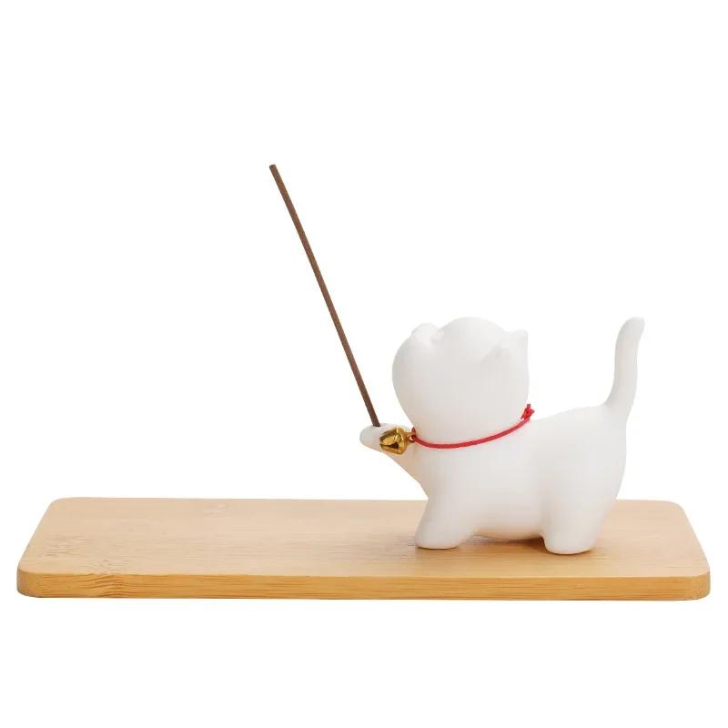 Cute Cat Buddhism Line Incense Plate Incense Burner Stick Holder Sandalwood Coil Base Temples Yoga Studios Home Decoration