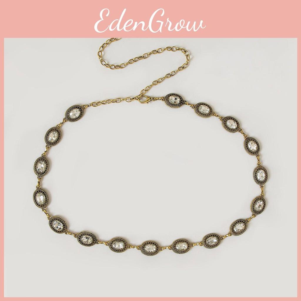 Vintage Metal Hollow Woman Waist Chain With Crystal Buckle For Summer Fashion Accessory