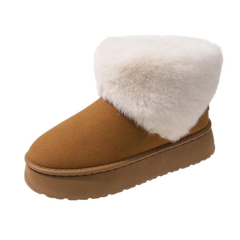 Fashion 2024 Winter New Women's Outdoor Warm Snow Boots Plush Round Head Non slip Hairy Hairy Haired Cotton Boots