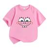Kids Boys Girls 100% Cotton Crew Neck Short Sleeve T-Shirt, Cute Cartoon Smiling Big Eyes Funny Casual Soft Breathable Tee for Daily Play Lightweight