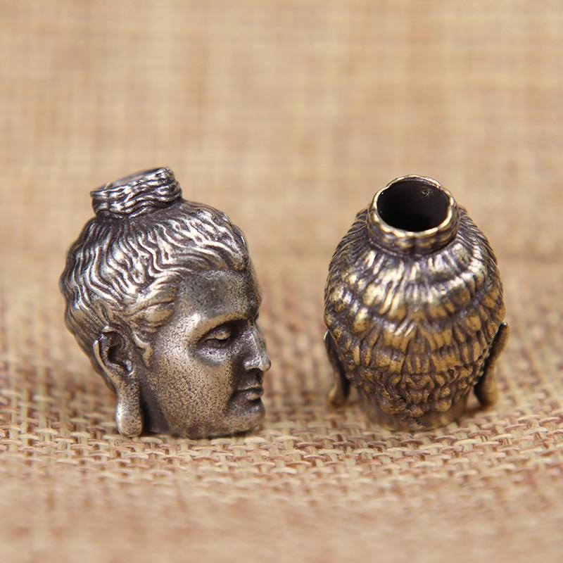 Shakyamuni Buddha Head Brass Lanyard Pendants Buddhism Paracord Beads Charms EDC DIY Umbrella Rope Bracelets Accessories Jewelry