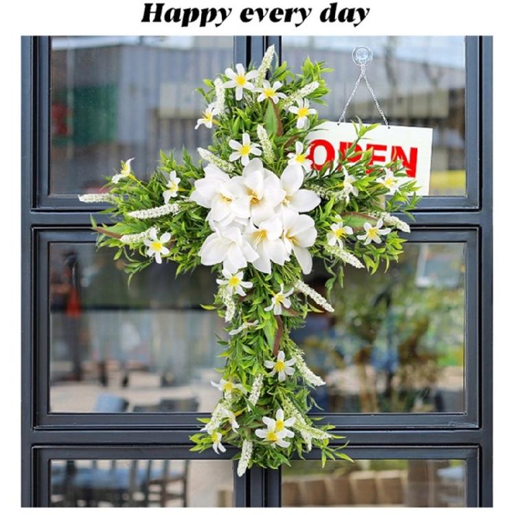 Easter Wreath Cross Door Sign Christian Floral Easter Decor for Front Door Porch