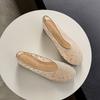 Krazing Pot Air Mesh Sheep Skin Flat with Crystal Beading Round Toe Jelly Shoes Embroidery Summer Size 42 Women Flats