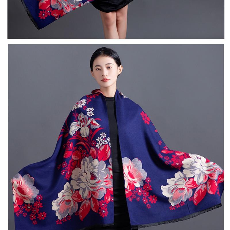 Women S Warm Faux Cashmere Flower Jacquard Scarf Versatile Shawl