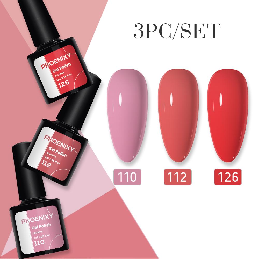 PHOENIXY 3dílná sada gelů na nehty Pure Color Sada gelových laků na nehty pro manikúru Nails Art Soak Off Gel Kit pro nehtový salon DIY doma