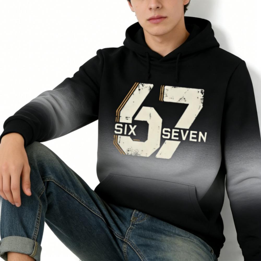 Europe and America Fashion 67 Gradient Print Hoodies Men Women Long Sleeve Pullover Casual Hoodies Sweatshirt Clothing S