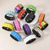 Hip Hop Rock Wide Wrap Bangle Hand  Rainbow Color Block Spiked Bracelet for Men Women Punk Rivet Leather Cuff Bracelets
