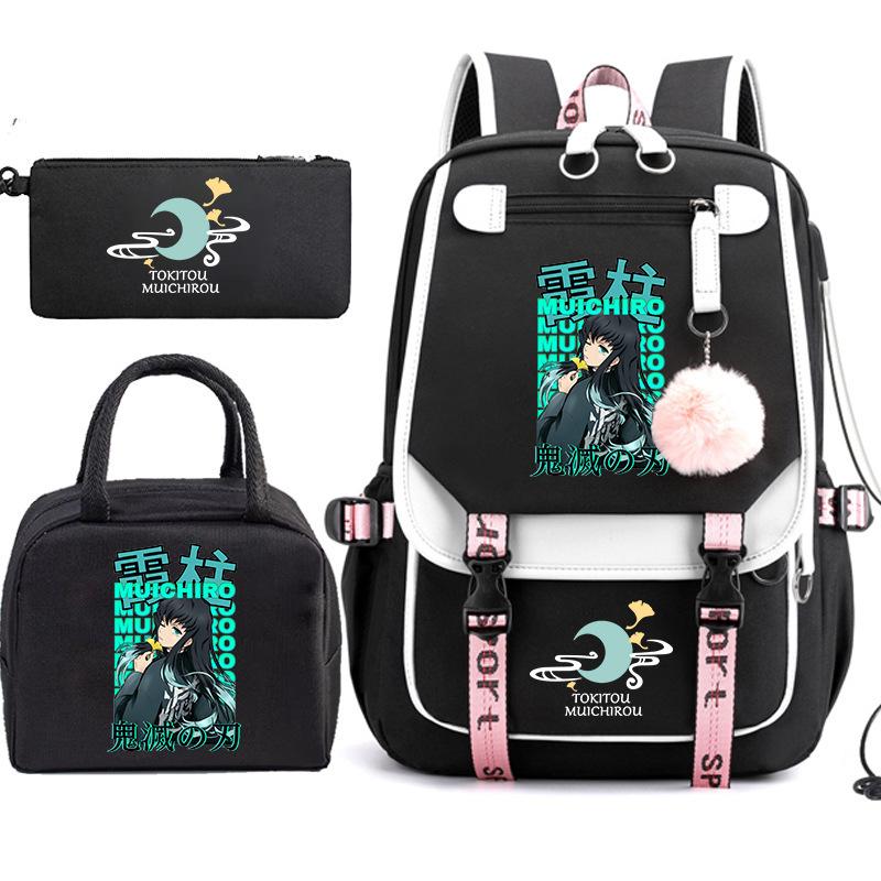 Riman Printed Pencil Bag, Lunch Bag, Schoolbag, Three-in-one, Elementary, Junior High and High School Students Travel Backpack