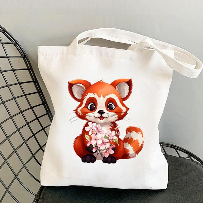 Cherry Blossoms Animal Koala Printed Shoulder Bag Student Large Capacity Canvas Eco-Friendly Bag