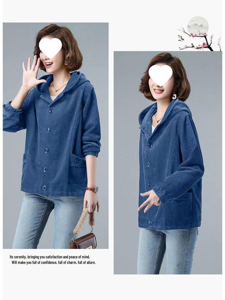 2025 Women's Slimming Corduroy Jacket: Spring/Autumn Casual Loose Fit for Middle-Aged and Elderly Mothers