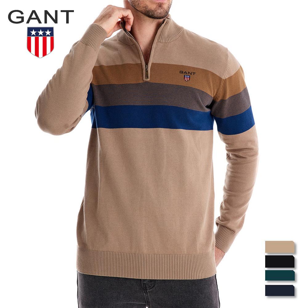 

Gant Autumn and Winter Embroidery New Men s Half Zipper Men s Sweater Pullover Striped Patchwork Sweater S