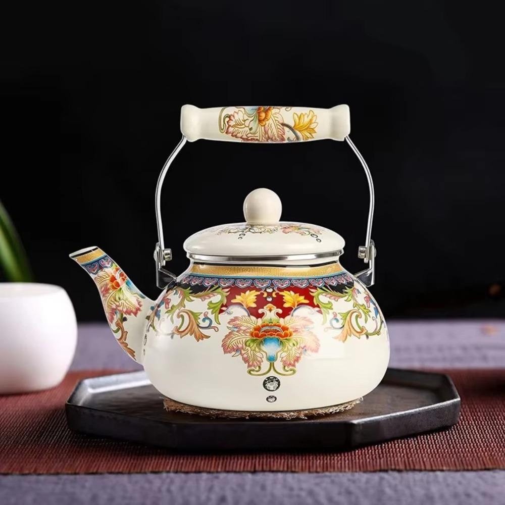 Chinese Style Gas Water Kettle Floral Enameled Tea Jug Enamel Teapot  Gas Induction Cooker