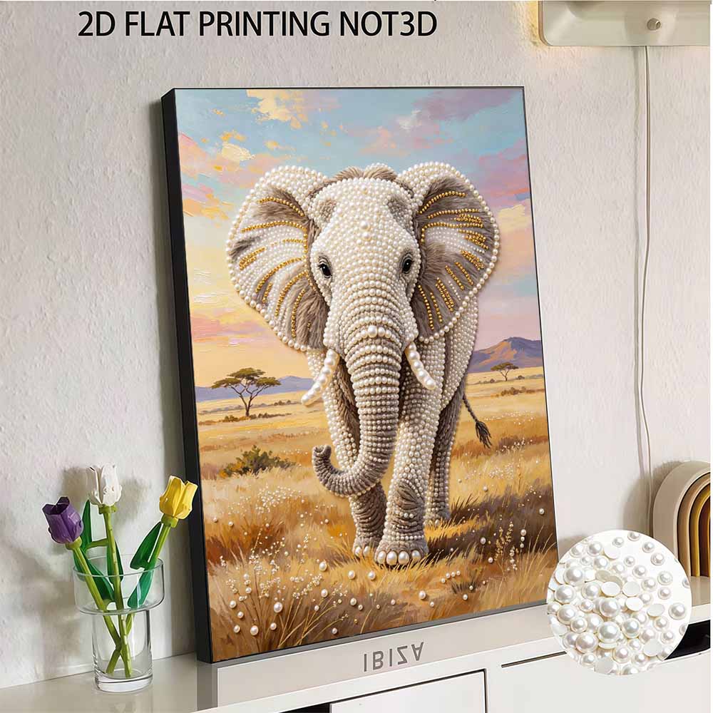 5D Round Pearl Painting Kit Majestic Elephant Pattern DIY Handmade Rhinestone Art Home Interior Decor Gift