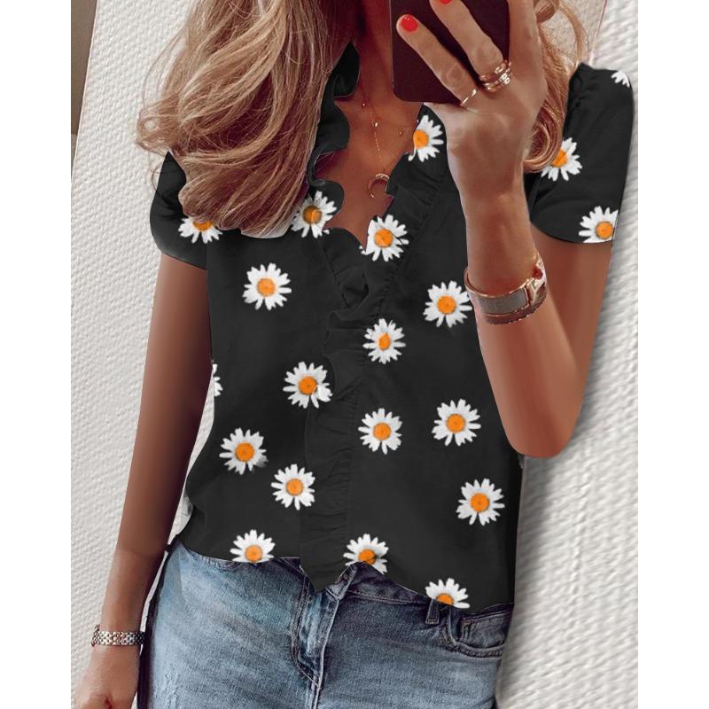 Wish spring and summer new long-sleeved ruffle shirt women's shirt