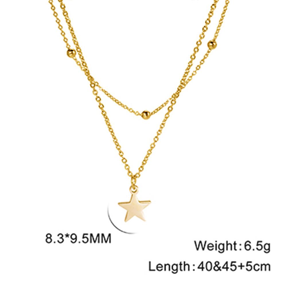 KKjoy Star Pendant Necklace for Women Silver Color Stainless Steel Beads Double Chain Collars Minimalist Jewelry Accessories New