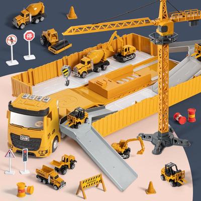 Multifunctional Alloy Construction Truck Toy Set: Excavator, Crane, and Transporter for Children