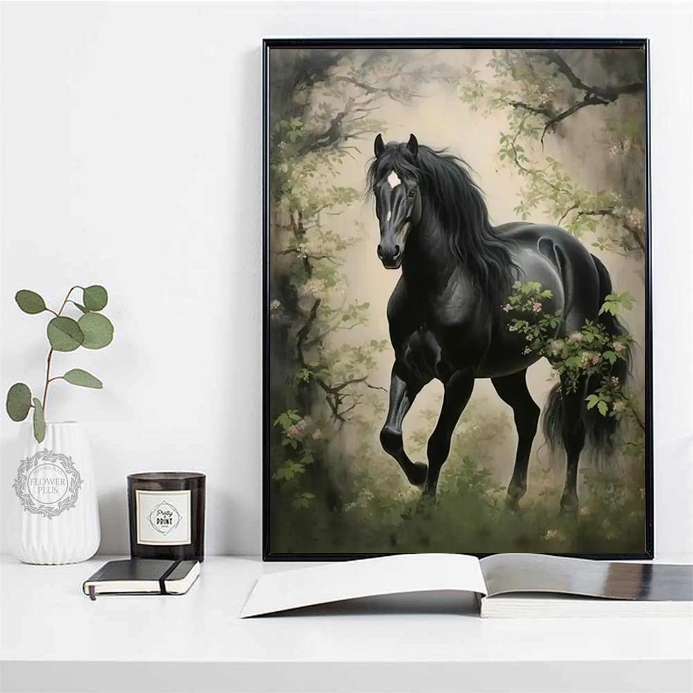 5D Diamond Painting New Arrivals Black Horse Full Round Embroidery Mosaic Animal Home Decor